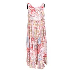 NWTS Bohemian Patchwork Maxi Dress Size M Pink Floral Sleeveless Tiered Ruffle